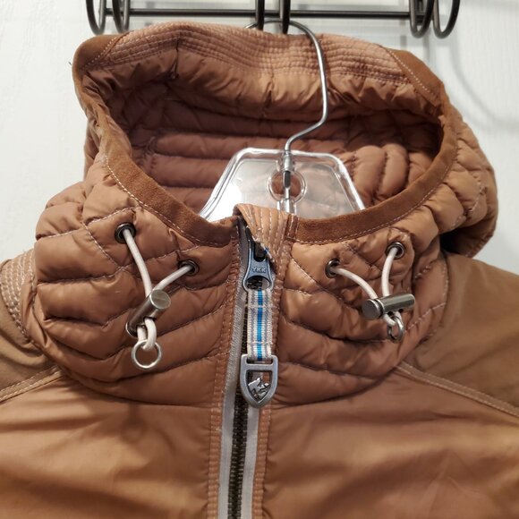 🏔️KÜHL PROJEKT Down Puffer Jacket | Hooded Quilted Insulated Coat | Nude/Tan M - Picture 9 of 14